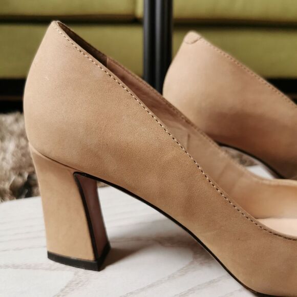 US 9 heel peep toe suede cream black - Picture 10 of 16